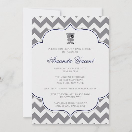 Grey Chevron Baby shower met Panda Kaart (Voorkant)