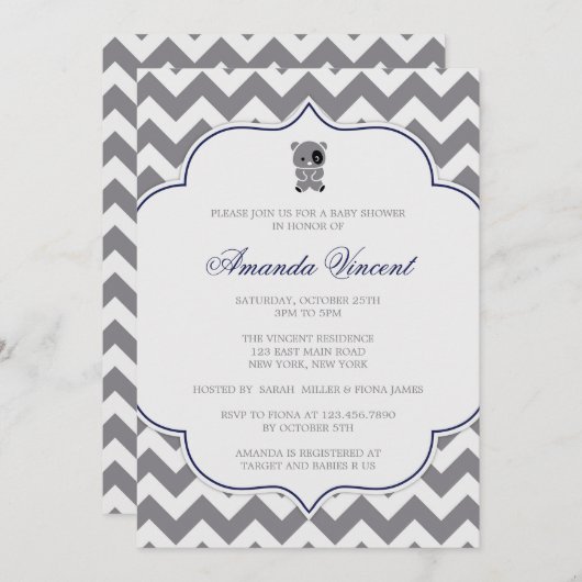 Grey Chevron Baby shower met Panda Kaart (Voorkant / Achterkant)