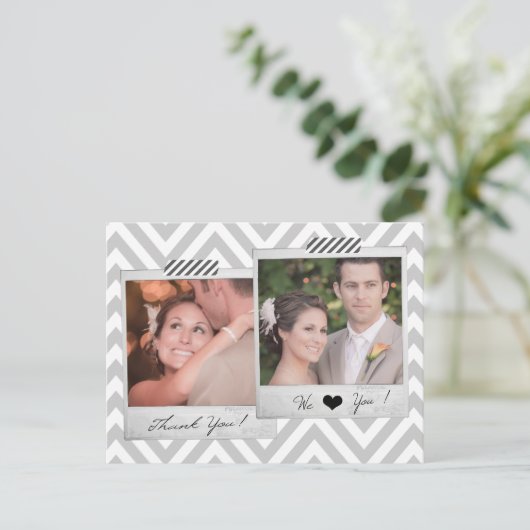 Grey Chevron bruiloft Dank u Briefkaart (Staand voorkant)