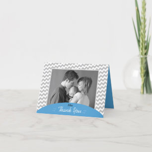 Grey Chevron et Blue Photo Thank you Cartes