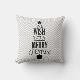 Grey Chevron Joyeux Coussin de Noël
