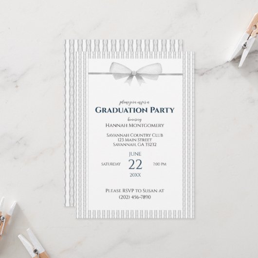 Grey Coquette Bow Graduation Invitation (Devant/Arrière en situation)
