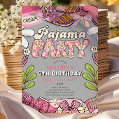 Grey Daisy Pajama Party Birthday Invitation