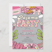 Grey Daisy Pajama Party Birthday Invitation (Devant)