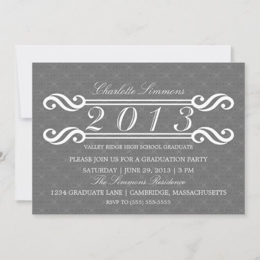 Grey  Damask 2013 Afstuderen Uitnodiging (Voorkant)