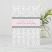Grey Damask 90th Birthday Party Invitations (Debout devant)