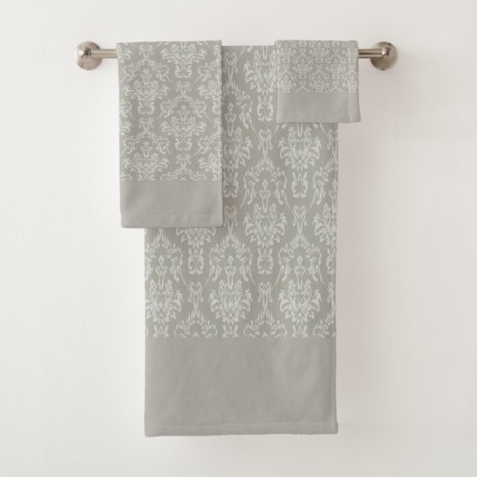 Grey Damask Bad Handdoek (Insitu)
