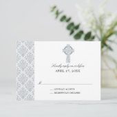 Grey Damask Celtic Cross Eerste Communie RSVP (Staand voorkant)