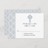 Grey Damask Celtic Cross Eerste Communie RSVP (Voorkant / Achterkant)