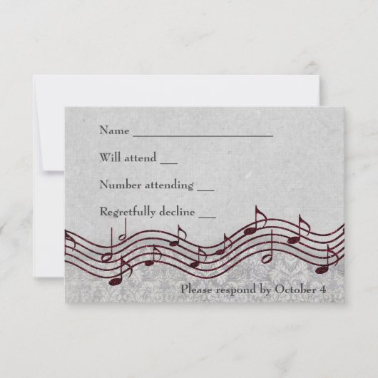Grey Damask Red Music RSVP (Devant)