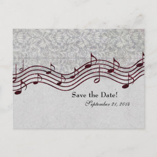 Grey Damask Red Music Sla de datum op Aankondigingskaart
