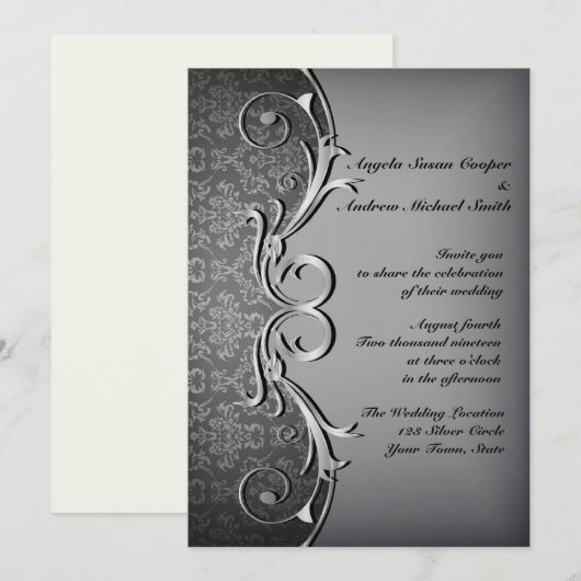 Grey Damask, Silver Scroll Kaart (Voorkant / Achterkant)