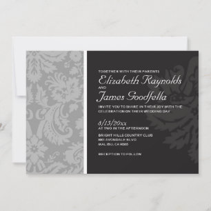 Grey Damask Wedding Invitations