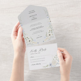 Grey | Detachable RSVP | Minimalist Wedding All In One Uitnodiging