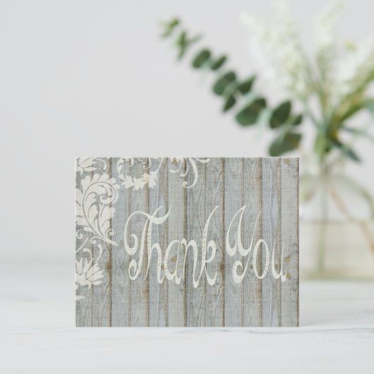 Grey Distressed Wood Rustiek Bedankt Post Kaart (Staand voorkant)