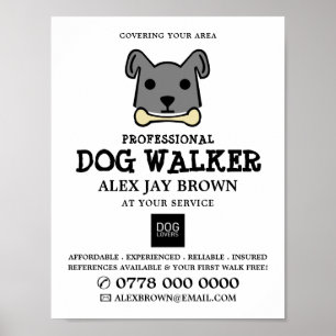 Grey Dog met Bone, Dog Walker Adverteren Poster
