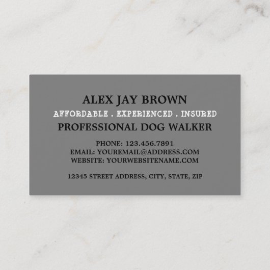 Grey Dog met Bone, Dog Walker Service Visitekaartje (Achterkant)