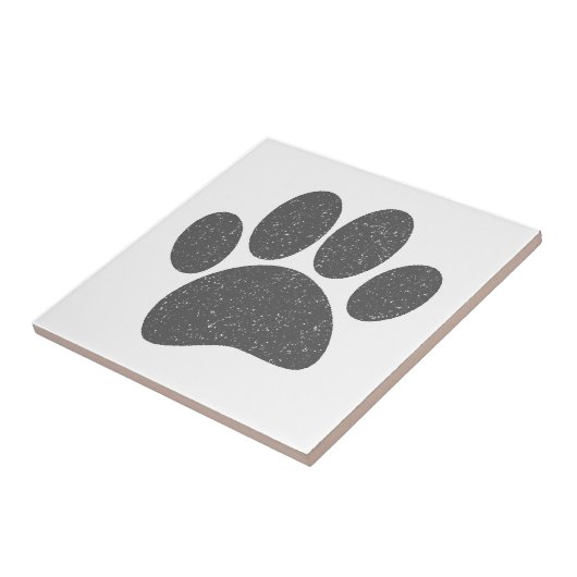 Grey Dog Paw Print Cartoon Oud Papier Print Tegeltje (Zijkant)