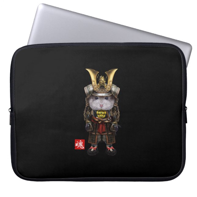 Grey Dwarf Hamster in het Volledig Japans Samurai Laptop Sleeve (Voorkant)
