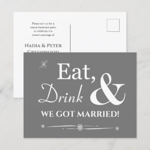 Grey Eat Drink We zijn getrouwd Retro Elopement Briefkaart