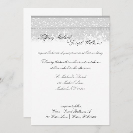 Grey Elegance Mariage Invitations (Devant / Derrière)