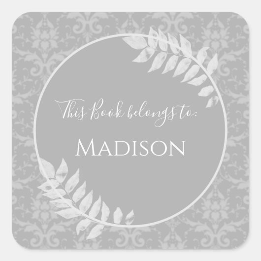 Grey Elegant Damask Book Sticker (Voorkant)