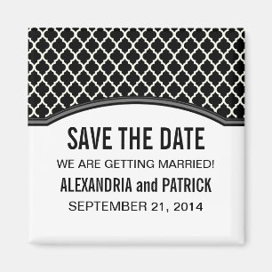Grey Elegant Quatrefoil Save the Date Magnet Magneet