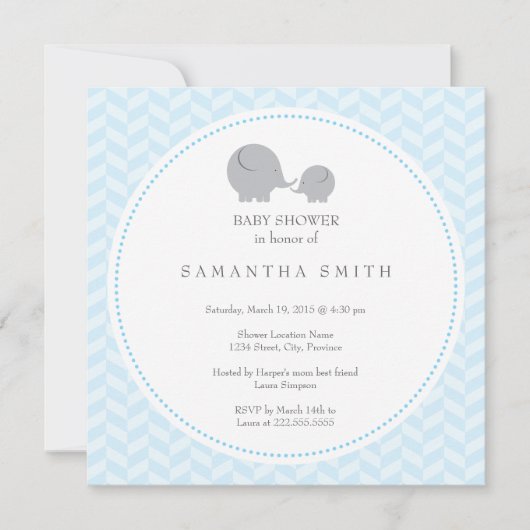 Grey Elephant ı Baby shower Invitation Kaart (Voorkant)