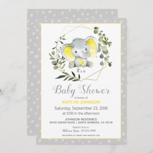 Grey Elephant Modern Baby shower Kaart (Voorkant / Achterkant)