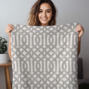 Grey en Ivory Trellis Moderne bosbouw Fleece Deken