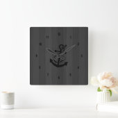 Grey Faux Planks Black Anchor Vierkante Klok (Huis)