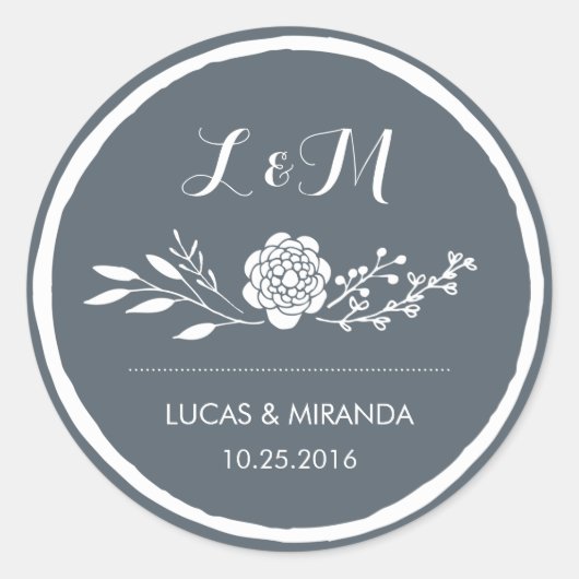 Grey Flower and Leaf Wreath Wedding for Sticker (Voorkant)