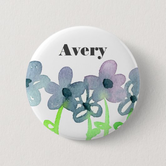 Grey Flowers Custom Name Label Ronde Button 5,7 Cm (Voorkant)