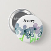Grey Flowers Custom Name Label Ronde Button 5,7 Cm (Voorkant /achterkant)