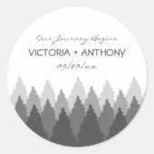 Grey Forest Range Woodland bruiloft gunst Ronde Sticker (Voorkant)