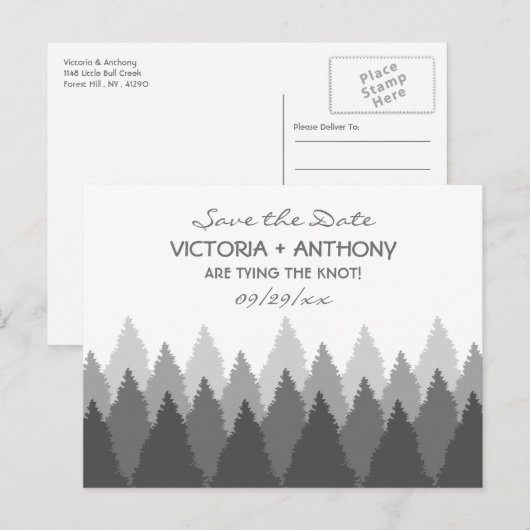 Grey Forest Range Woodland Bruiloft Save The Date Briefkaart (Voorkant / Achterkant)