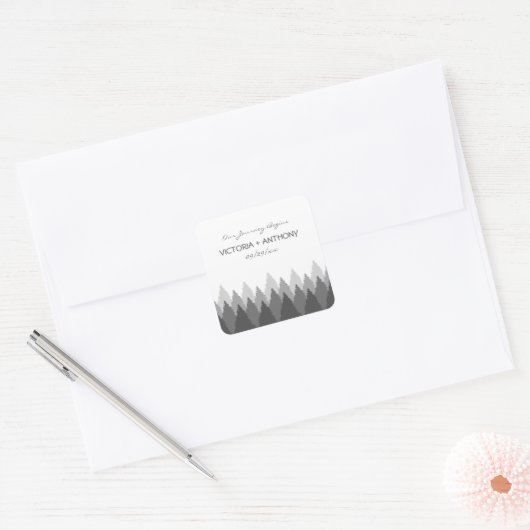 Grey Forest Range Woodland bruiloft Vierkante Sticker (Envelop)