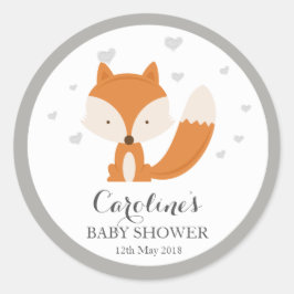 Grey Fox Woodland Love Heart Baby shower Sticker 