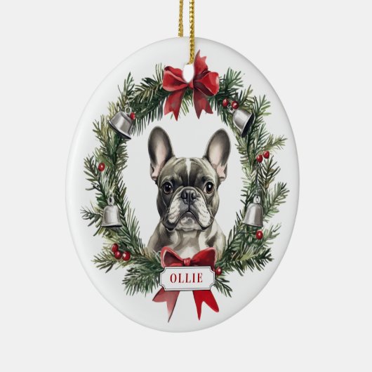 Grey Franse Bulldog Ceramic Circle Ornament (Rechts)