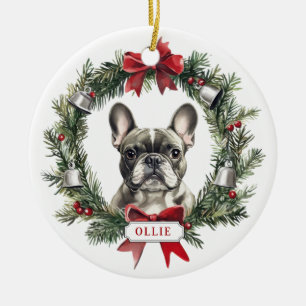 Grey Franse Bulldog Ceramic Circle Ornament