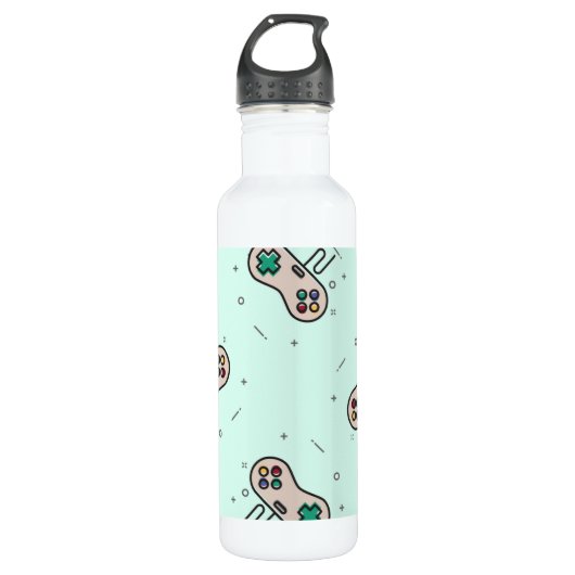 Grey game joystick op blauw waterfles  (Voorkant)