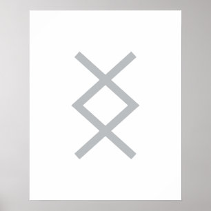 Grey Geometric Inguz (The God Ing) Viking Rune Poster