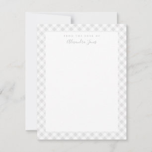 Grey Gingham Check Personal Stationery Note Kaart