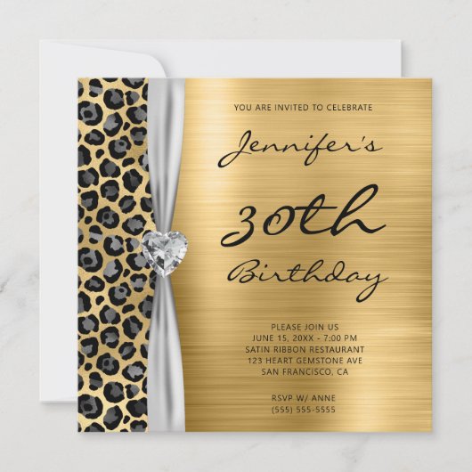 Grey Gold Leopard Folie Gem Ribbon 30e verjaardag Kaart (Voorkant)