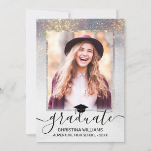 Grey Gold Sparkles Foto Virtual Graduparty Kaart