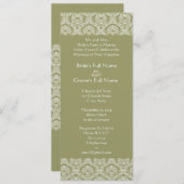 Grey Green Damask Swirls Wedding Invitation Kaart (Voorkant / Achterkant)