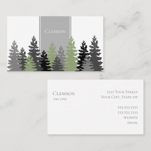 Grey Green Evergreen Trees Elegant Professional Visitekaartje (Voorkant / Achterkant)