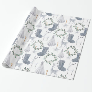 Grey Green Festive Scandinavian Theme Kerstmis    Cadeaupapier