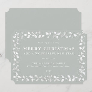 Grey-Green Lino Print Holly Merry kerst Feestdagenkaart