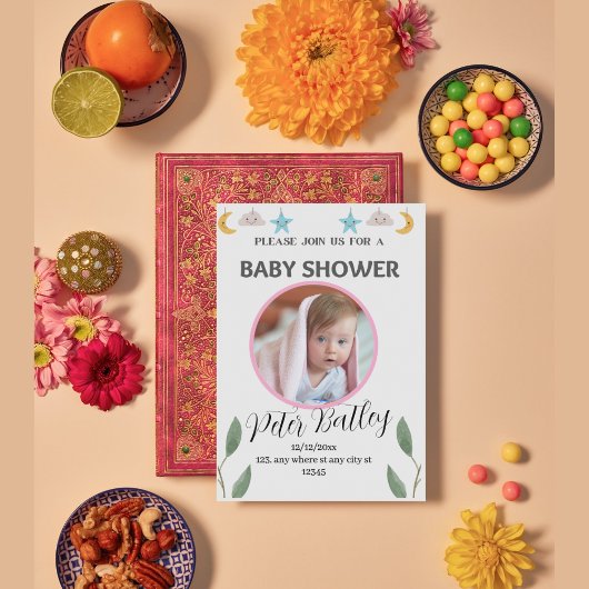 Grey Green Modern Baby shower Invitation Kaart